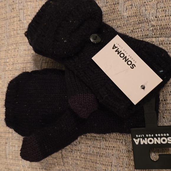 SONOMA WOMEN'S BLACK SPECKLED FLIP TOP WARM WINTER GLOVES ONE SIZE FITS MOST - Picture 2 of 10